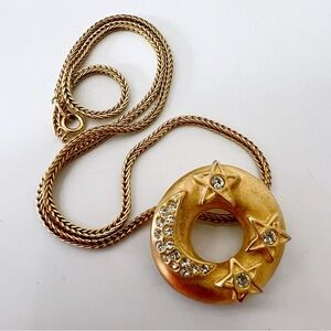 Vintage Celestial Moon and Stars Donut Pendant Necklace on Chain Made in USA